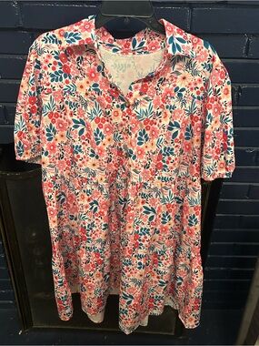 Floral Button-Front Mini Dress in Pink & Blue